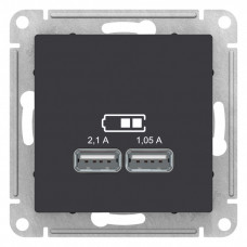 AtlasDesign Карбон Розетка USB, 5В, 1 порт x 2,1 А, 2 порта х 1,05 А, механизм | ATN001033 | Schneider Electric