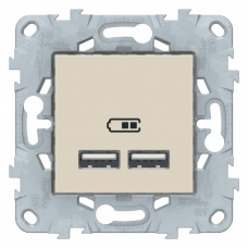 Unica New Бежевый Розетка USB, двойная, 5 В / 2100 мА | NU541844 | Schneider Electric