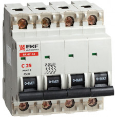 Автоматический выключатель ВА 47-63, 4P 20А (C) 4,5kA EKF|mcb4763-4-20C|EKF