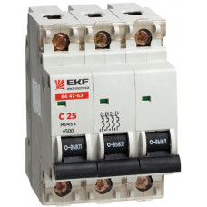 Автоматический выключатель ВА 47-63, 3P 10А (C) 4,5kA EKF|mcb4763-3-10C|EKF