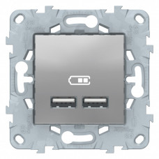 Unica New Алюминий Розетка USB, 2-местная, 5 В / 2100 мА | NU541830 | Schneider Electric