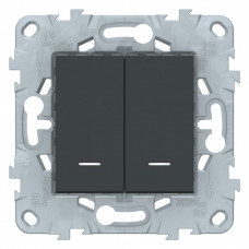 Unica New Антрацит Выключатель 2-клавишный, 2 мод., с подсветкой, 2 х сх. 1а | NU521154N | Schneider Electric