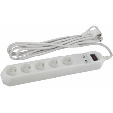 Сетевой фильтр USF-5es-1.5m-USB-W (белый) с заземл, 3x0,75мм2, с выкл, 5гн+2USB, 1.5м (20/600) |Б0019037 | ЭРА