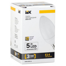 Лампа светодиодная LED 5Вт Е14 220В 3000К C37 свеча | LL-C37-5-230-30-E14-FR | IEK