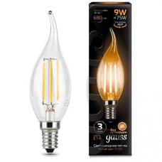 Лампа светодиодная LED 9Вт E14 2700K Filament Candle (свеча) tailed | 104801109 | Gauss