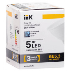 Лампа светодиодная LED 5Вт GU5.3 220В 4000К MR16 софит | LL-MR16-5-12-40-GU5 | IEK