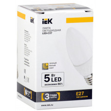 Лампа светодиодная LED 5Вт Е27 220В 3000К C37 свеча | LL-C37-5-230-30-E27-FR | IEK