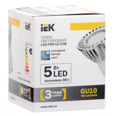 Лампа светодиодная LED 5Вт GU10 220В 4000К PAR16 COB софит | LL-PAR16-5-230-40-GU10 | IEK