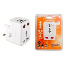 Тревел-адаптер 100-250В 3A (5 в 1) c USB-зарядкой 1000мА белый | SQ1806-0044 | TDM