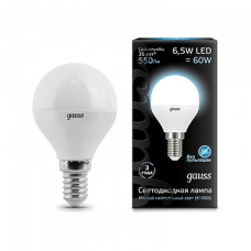 Лампа светодиодная LED 6,5Вт E14 220В 4100К шар | 105101207 | Gauss