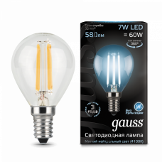 Лампа светодиодная LED 7Вт E14 220В 4100К шар | 105801207 | Gauss