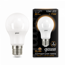 Лампа светодиодная LED 10Вт E27 220В 3000К A60 | 102502110 | Gauss