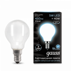 Лампа светодиодная LED 5Вт E14 220В 4100К шар | 105201205 | Gauss
