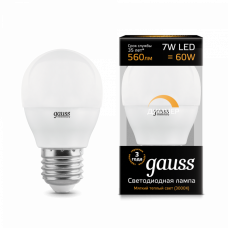 Лампа светодиодная LED 7Вт E27 220В 3000К шар, диммируемая | 105102107-D | Gauss