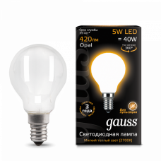 Лампа светодиодная LED 5Вт E14 220В 2700К шар | 105201105 | Gauss