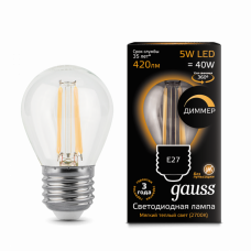 Лампа светодиодная LED 5Вт E27 220В 2700К шар, диммируемая | 105802105-D | Gauss