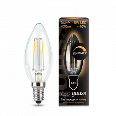 Лампа светодиодная LED 5Вт E14 220В 2700К свеча, диммируемая | 103801105-D | Gauss