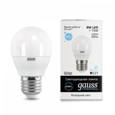 Лампа светодиодная LED 8Вт E27 220В 6500К Elementary шар | 53238 | Gauss