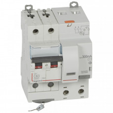 Выключатель автоматический дифференциальный DX3 6000 2п 63А С 300мА тип AС (4 мод) | 411178 | Legrand