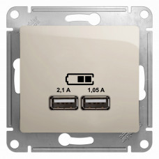 Glossa Молочный USB Розетка, 5В/2100мА, 2х5В/1050мА, механизм | GSL000933 | Schneider Electric