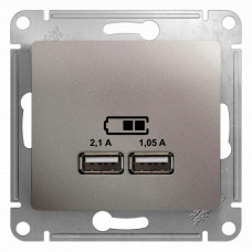 Glossa Платина USB Розетка, 5В/2100мА, 2х5В/1050мА, механизм | GSL001233 | Schneider Electric