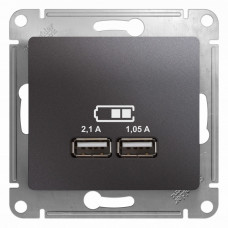 Glossa Графит USB Розетка, 5В/2100мА, 2х5В/1050мА, механизм | GSL001333 | Schneider Electric