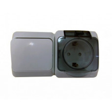 ЭТЮД О/У Серый Блок Переключатель 1-клавишный + розетка с/з со шторками IP44 | BPA16-246C | Schneider Electric