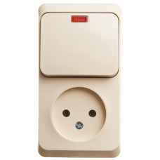 ЭТЮД О/У Кремовый Блок: Розетка б/з + выключатель 1-клавишный с подсветкой | BPA16-206K | Schneider Electric