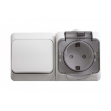 ЭТЮД О/У Белый Блок: Розетка с/з со шторками + выключатель 1-клавишный IP44 | BPA16-241B | Schneider Electric