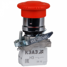 Кнопка КМЕ 5602мФС-красный-0но+2нз-гриб-фикс-IP65 | 248264 | КЭАЗ