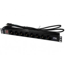 Блок розеток 19 (7шт)PDU с LED выкл.алюм.профиль 1U шнур 2м вилка DIN49440 (нем.станд.) | PH12-7D1 | ITK