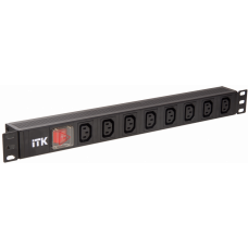 Блок розеток 19 PDU(8шт)IEC320 C13 с LED вык.алюм.проф.1U шнур 2м вилка DIN49440 | PH12-8C131 | ITK