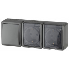 Блок две розетки+выключатель двойной 11-7403-03 IP54, 16АХ(10AX)-250В, ОУ, Эксперт, серый (5) |Б0027674 | ЭРА