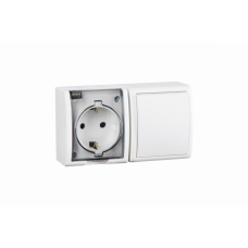 Simon 15 Белый Блок, розетка с/з Schuko 16А 250В + выключатель 1-кл 10А 250В, IP54 | 1594511-030 | Simon