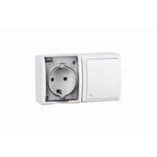Simon 15 Белый Блок, розетка с/з Schuko 16А 250В + выключатель 1-кл проходной 10А 250В, IP54 | 1594516-030 | Simon