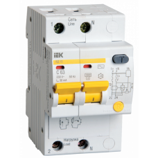Выключатель автоматический дифференциальный АД12 2п 25А C 30мА тип AC (3 мод) | MAD10-2-025-C-030 | IEK