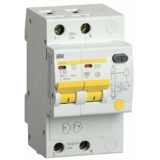 Выключатель автоматический дифференциальный АД12S 2п 63А C 300мА тип AC (3 мод) | MAD13-2-063-C-300 | IEK