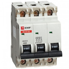 Автоматический выключатель ВА 47-63, 3P 2А (D) 4,5kA EKF | mcb4763-3-02D | EKF
