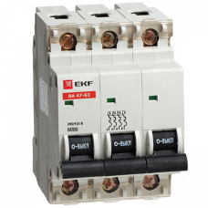 Автоматический выключатель ВА 47-63 6кА, 3P 16А (C) EKF | mcb4763-6-3-16C | EKF