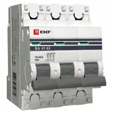 Выключатель автоматический трехполюсный ВА 47-63 20А B 4,5кА PROxima | mcb4763-3-20B-pro | EKF