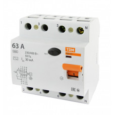 Выключатель дифференциальный (УЗО) ВД1-63 4п 63А 30мА тип AC | SQ0203-0044 | TDM