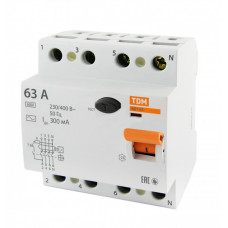 Выключатель дифференциальный (УЗО) ВД1-63 4п 63А 300мА тип AC | SQ0203-0043 | TDM