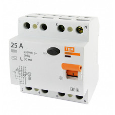 Выключатель дифференциальный (УЗО) ВД1-63 4п 25А 30мА тип AC | SQ0203-0032 | TDM
