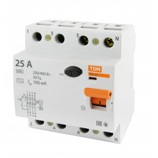 Выключатель дифференциальный (УЗО) ВД1-63 4п 25А 100мА тип AC | SQ0203-0029 | TDM