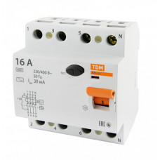 Выключатель дифференциальный (УЗО) ВД1-63 4п 16А 30мА тип AC | SQ0203-0028 | TDM