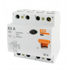 Выключатель дифференциальный (УЗО) ВД1-63 4п 63А 100мА тип AC | SQ0203-0042 | TDM