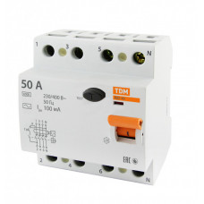 Выключатель дифференциальный (УЗО) ВД1-63 4п 50А 100мА тип AC | SQ0203-0039 | TDM